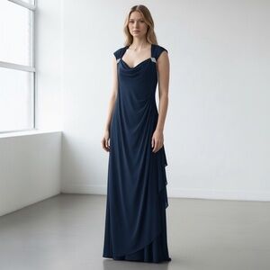 Xscape jewel, elegant maxi, navy blue, open back dress 8